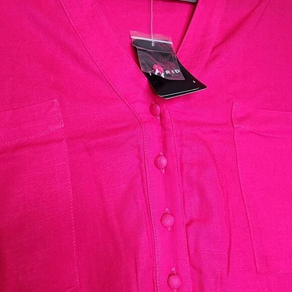 2X 18W 20W Torrid Pink Linen Harper Pullover Tank Blouse Pocket Flowy Shirttail - Picture 7 of 7
